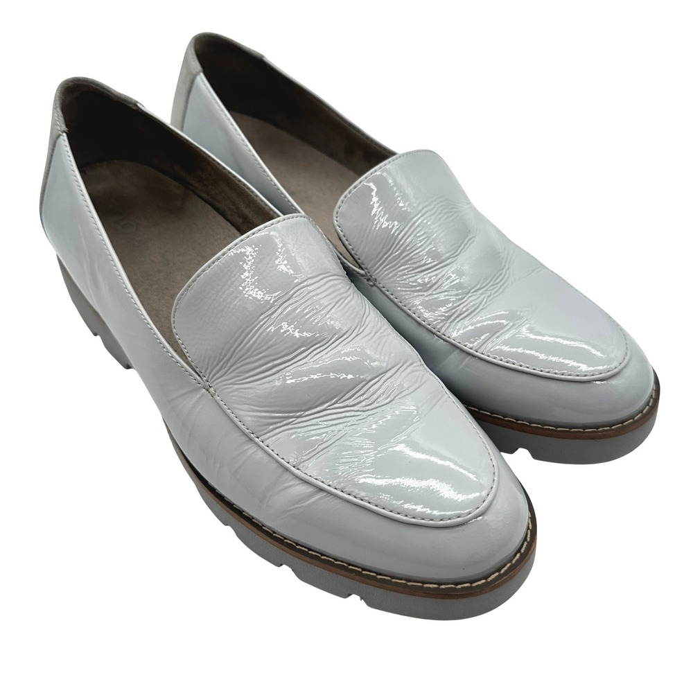 Vionic Kensley Light Grey Patent Leather Lug Sole Loafers Women 9 Orthotic Shoes